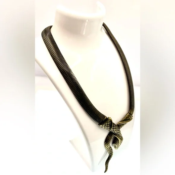 Vintage Bronze Tone Mesh Chain Snake Necklace Choker Bold Unique Statement - Picture 3 of 8